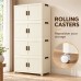Foldable Storage Cabinet, 4 Tiers, 8 Doors, Casters, Cream, Home Foldable Storage Cabinet, 4 Tiers, 8 Doors, Casters, Cream, Home