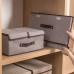 Foldable Linen Storage Box, 50 x 30 x 25 cm Double Lid Organizer Container for Home, Office, Clothes, Books, Toys (Blue) - HJ23053
