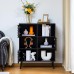 Storage Cabinet, Buffet Sideboard Wood Cabinet with 3 Hollow Doors, Open Storage Shelves for Home, Living Room, Bedroom, Office - BKD-692610-A