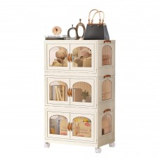 3-Tier Stackable Storage Cabinet, Portable Collapsible Container Box with Wheels for Home, Kitchen, Bathroom, Office (Clear) - YT7013-1