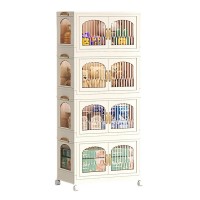 4-Tier Stackable Storage Cabinet, Portable Collapsible Container Box with Wheels for Home, Kitchen, Bathroom, Office - YT7013