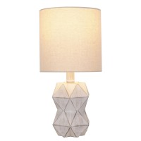 Faux Wood Table Lamp, 15.75" White Wash Faceted Lamp for Home, Bedroom, Office (2 Set) - 0210617