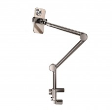 Adjustable Tablet & Phone Holder Stand Clamp-On Metal Arm, 12–24 cm Wide Compatibility, Multi-Angle Bed Desk Mount for Reading, Streaming, Video Calls, Home Office Dorm