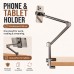 Adjustable Tablet & Phone Holder Stand Clamp-On Metal Arm, 12–24 cm Wide Compatibility, Multi-Angle Bed Desk Mount for Reading, Streaming, Video Calls, Home Office Dorm
