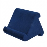 Tablet Pillow Stand, Soft Foam Tablet Holder for Bed Sofa Desk, Portable iPad Pillow Pad with Non-Slip Device Groove, Blue Fabric Cushion Stand for Reading, Streaming, Studying, 30 x 21 x 20 cm