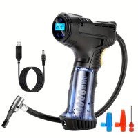 Portable Tire Inflator Air Compressor, 150 PSI Cordless Air Pump with 4000mAh Rechargeable Battery, Digital Pressure Gauge, Auto Shut-Off, LED Light, for Car, Motorcycle, Bicycle & Sports Balls