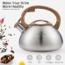 LUXGRACE 2.5 QT Tea Kettle, Whistling Tea Pot with Wood Pattern Handle, Stainless Steel for Stovetops - T02