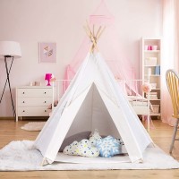 OUTREE Kids Teepee Tent, 47"D x 65"H Natural Cotton Canvas Tent with 5 Wooden Poles, Carry Bag for Kids Indoor Outdoor Play