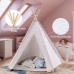OUTREE Kids Teepee Tent, 47"D x 65"H Natural Cotton Canvas Tent with 5 Wooden Poles, Carry Bag for Kids Indoor Outdoor Play