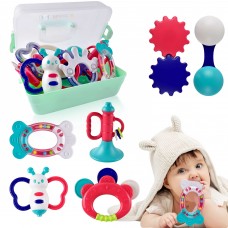 9PCS Baby Rattle & Teether Toys for Newborns 6-12 Months with Storage Box