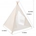 Childrens Play Tent, 119 x 156cm Foldable Teepee Tent with 4 Poles, White Canvas Playhouse for Kids, Indoor, Outdoor