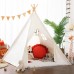 Childrens Play Tent, 119 x 156cm Foldable Teepee Tent with 4 Poles, White Canvas Playhouse for Kids, Indoor, Outdoor