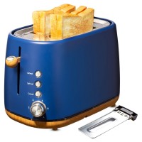 2-Slice Toaster Oven, Stainless Stee Wide Slot Toaster with Removable Crumb Tray, 6 Settings, Reheat, Defrost, Cancel Bread Function (Blue) - YK-688H