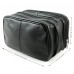 Lavievert Genuine Leather Toiletry Bag Grooming Shaving Accessory Kit with 3-layered Storage & Handle Strap