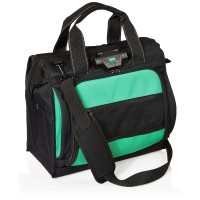 Lighted Tool Bag Organizer 40-Pocket Heavy-Duty Tool Tote with LED Light, Wide Opening, Padded Shoulder Strap & Zipper Pockets 17.75 in Green/Black Contractor Bag