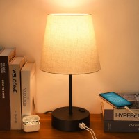Bedside Table Lamp, Touch Control Lamp with Dual USB Charging Port, Outlet, 3-Way Dimmable, 2700K LED Bulb for Home, Bedroom, Office - HM-TD-9W-022