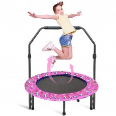 36-Inch Mini Trampoline for Kids, Toddler Jumping Trampoline with Adjustable Handrail, Safety Padded Cover for Indoor/Outdoor (Pink)