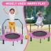 36-Inch Mini Trampoline for Kids, Toddler Jumping Trampoline with Adjustable Handrail, Safety Padded Cover for Indoor/Outdoor (Pink)