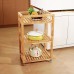 3 Tier Rolling Storage Shelf, Solid Wood Utility Cart with Wheels for Home, Living Room, Bathroom, Kitchen - BSB-TC-001