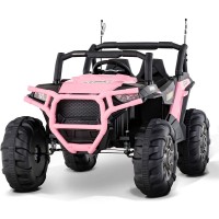 UENJOY 12V UTV Two Seater Ride On Truck with 2.4G Remote Control, Bluetooth, USB, AUX, Music, Horn, Spring Suspension (Pink)