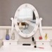 Makeup Vanity Set, Dressing Table with Cushioned Stool, 360-Degree Rotating Mirror w/ LED Lights, 2 Storage Boxes, 3 Drawers (White)_MSW