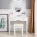 Makeup Vanity Set, Dressing Table with Cushioned Stool, 360-Degree Rotating Mirror w/ LED Lights, 2 Storage Boxes, 3 Drawers (White)_MSW