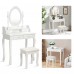 Makeup Vanity Set, Dressing Table with Cushioned Stool, 360-Degree Rotating Mirror, 4 Drawers for Cosmetics, Jewelry - 2781-MSW