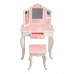 TEAMSON Vanity Table and Stool Set with Tri-Fold Mirror, Storage Drawer, Twinkle Star Print for Kids - TD-11670K