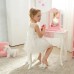 TEAMSON Vanity Table and Stool Set with Tri-Fold Mirror, Storage Drawer, Twinkle Star Print for Kids - TD-11670K