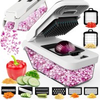 JOINED 8 in 1 Vegetable Food Chopper, Mandoline Slicer with 8 Interchangeable Blades, 800ml Catch Tray, Manual Operation for Vegetables (White) - ZF2416