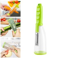 Multifunctional Vegetable Fruit Skin Peeler for Kitchen with Storage Container, Non-Slip Handle (Green)