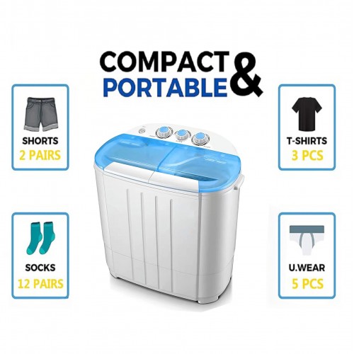 Intexca US Portable Twin Tub Mini Washing Machine w/ Spin and Dryer Fu