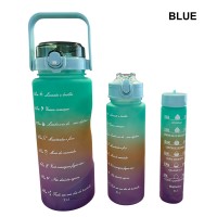 3 PCS Motivational Water Bottle Set, BPA Free Leakproof Water Jug with Time Marker (2000ml + 900ml + 280ml) - 41910