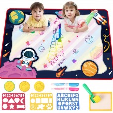 Water Doodle Mat 110 x 75cm, Water Drawing Mat with 2 Magic Pen, 3 Stamps, 3 Drawing Mold and 1 Roller Painting Tools Educational Toy for Children, Kids 3+ - RE333-163