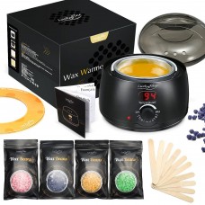 Wax Warmer, Hair Removal Kit with Adjustable Temperature, 4 Flavors, 10 Wax Applicator Sticks, Wax Heater for Body Armpits, Eyebrows, Face, Legs, Bikini