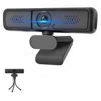 2K Webcam with Microphone, QHD Webcam with Privacy Cover and Tripod, USB Computer Camera Auto Light Correction, 110°Wide-Angle View, USB Streaming for Desktop, PC, Mac, Windows