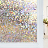 Window Privacy Film, Removable 3D Rainbow Covering No Glue Static Cling, UV Blocking for Home, Office, Windows - 44.5 x 200 cm