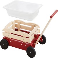  Wooden Toy Wagon, 2-in-1 Pull Cart with Removable Storage Tub, Red
