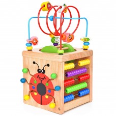 BeeBeeRun 6 in 1 Wooden Kids Activity Cube, Baby Bead Maze, Shape Recognition Toy