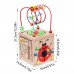 BeeBeeRun 6 in 1 Wooden Kids Activity Cube, Baby Bead Maze, Shape Recognition Toy