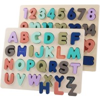 2-Pack Wooden Puzzle for Toddlers, Wooden Alphabet and Number Shape Puzzles for Kids - 0606