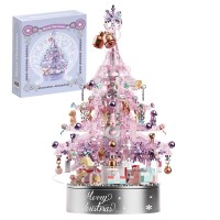 Christmas Tree Building Set, 730 Pieces, Music Box, Pink