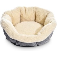 Round Self-Warming Pet Bed for Cats & Small Dogs, Plush Sherpa-Style Cozy Cuddler Bed, Heat-Reflective Non-Electric Design, Grey/Cream, 22 in, Indoor Resting Bed