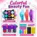 Fashion Girl Hair Chalk Beauty Set for Girls, Temporary Hair Color Makeup Kit with Stamp Markers, Lip Gloss, Nail Polish, Eye Shadow & Accessories for Dress-Up, Parties & Gifts